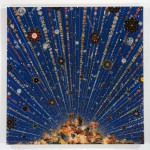 Fred Tomaselli, Car Bomb, 2008. Photocollage, acrylic, resin on wood panel. 60" x 60".