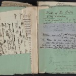 "Notebook on an Intended Dictionary." Bound manuscript written on wrappers from the 1855 edition of 'Leaves of Grass.' Courtesy The Library of Congress.