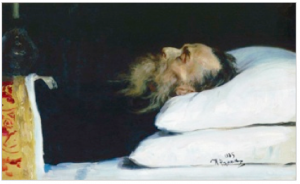 "Nikolai Kostomarov in his coffin," oil on canvas, Ilya Repin, 1885.