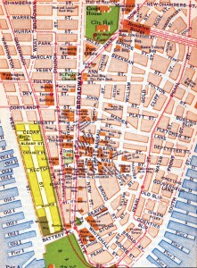 Map of Lower Manhattan highlighting Little Syria, c. 1920. Courtesy Arab American Museum