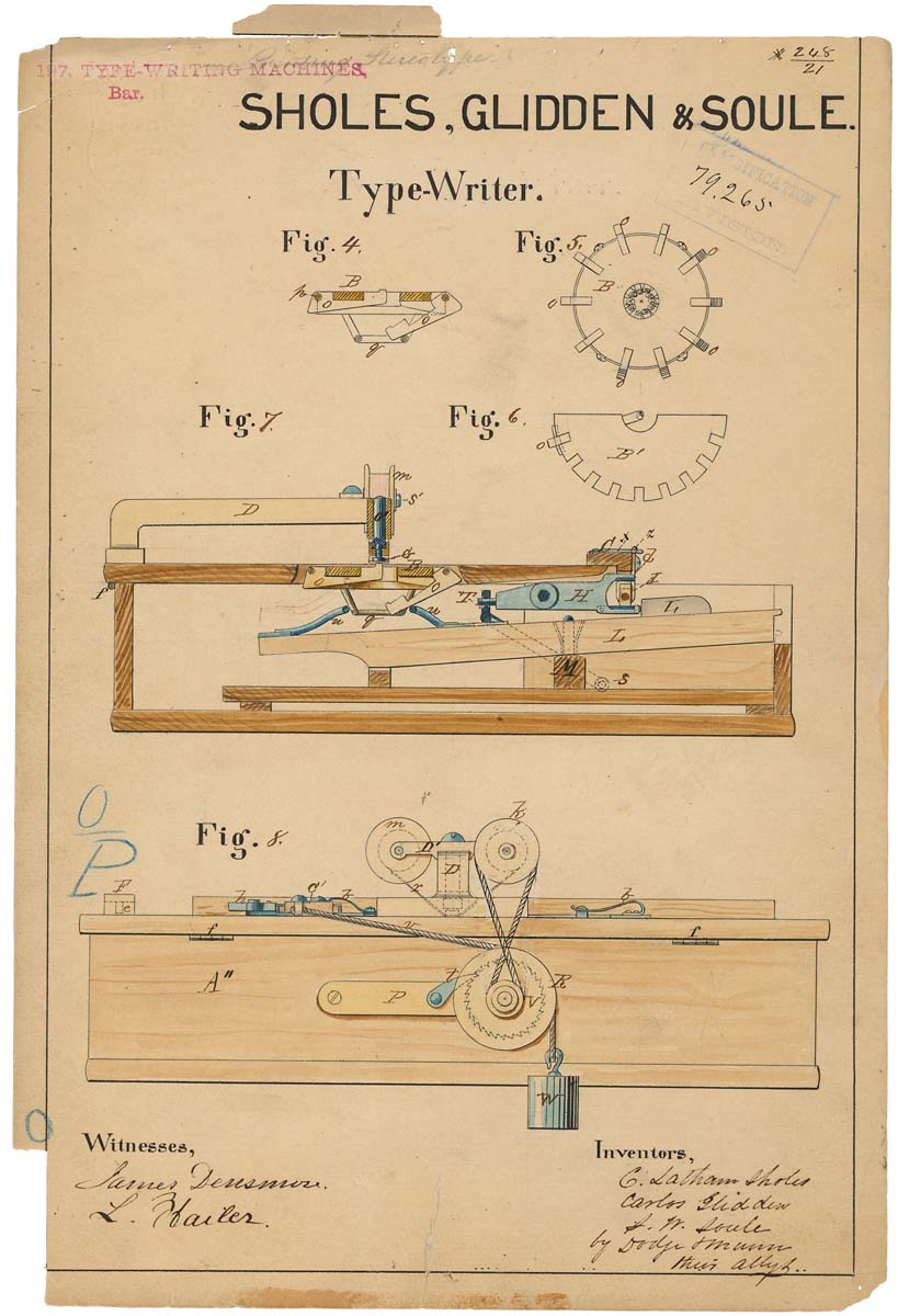 Image result for patented received for the typewriter in 1868