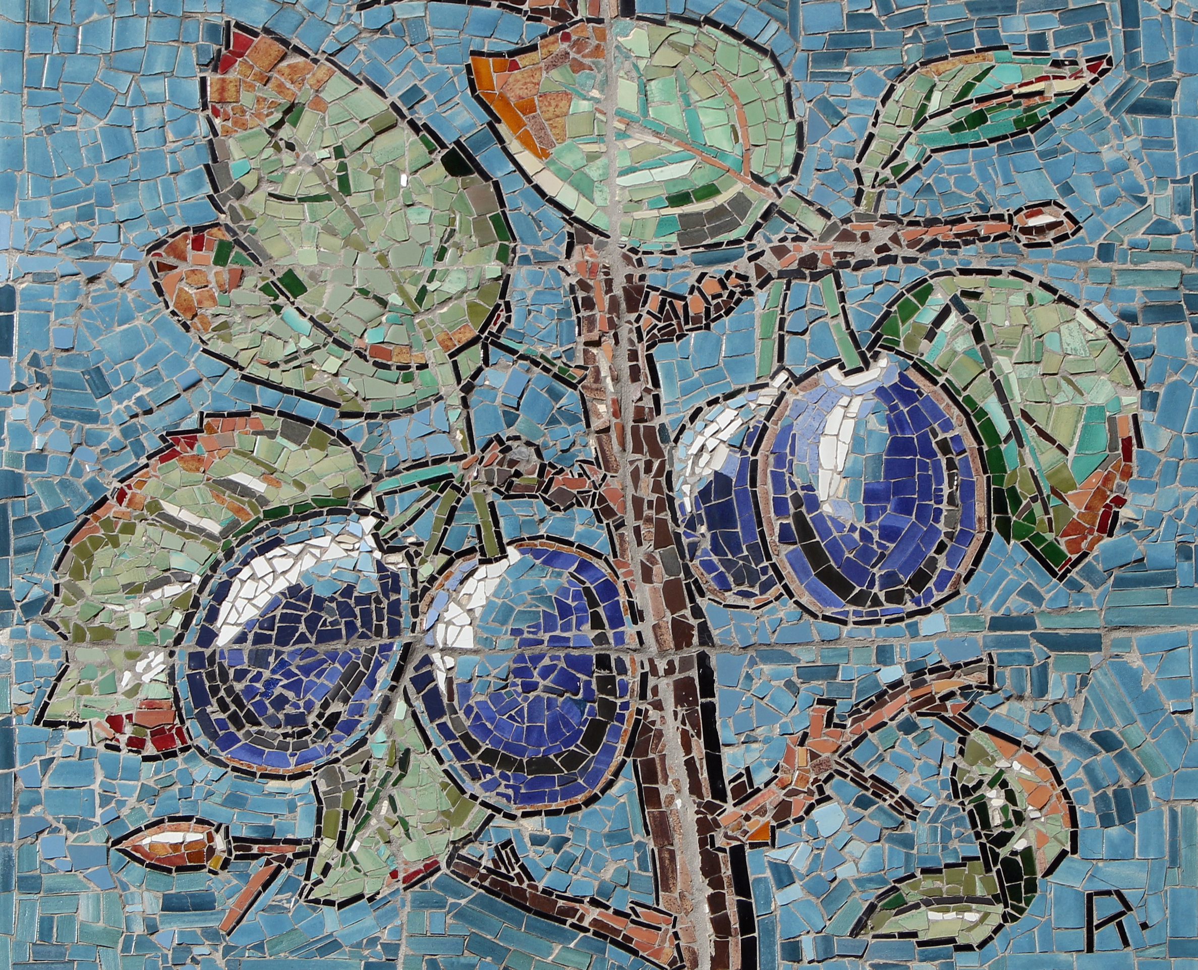 Gemeindebau_Hadikgasse_268-272_Stiege_11_-_Mosaik_Zwetschken_-_Richard_Ruepp_1953-54