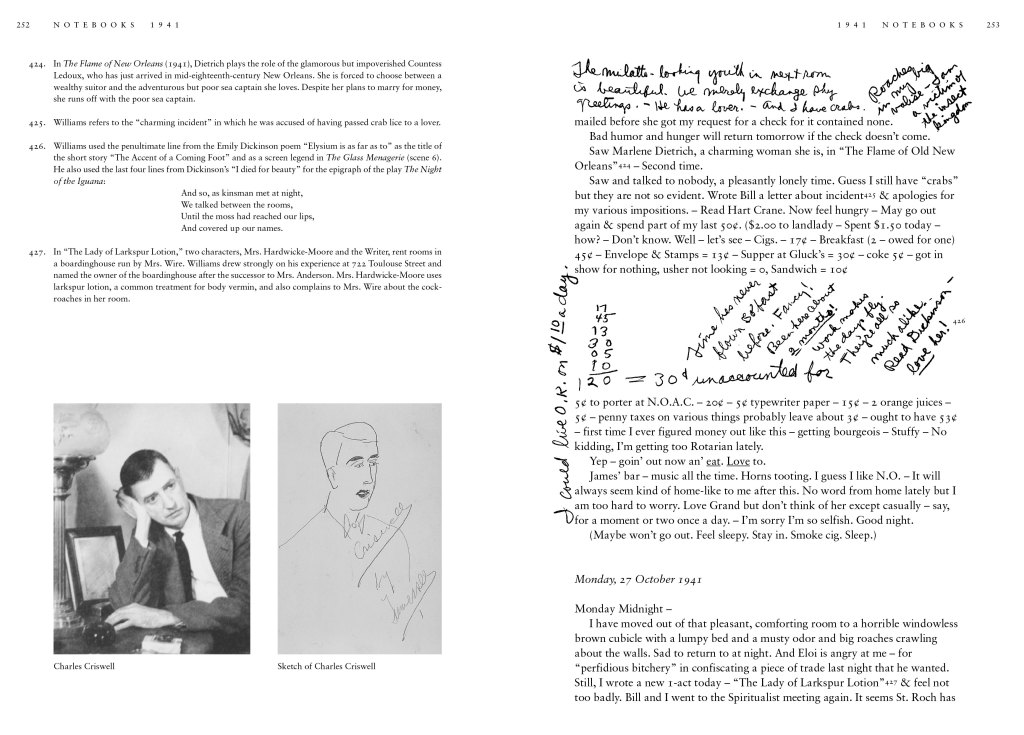 From Tennessee Williams: Notebooks. Copyright The University of the South. Photo by Bill Wood (left); Harry Ransom Research Center, University of Texas Austin (right) 