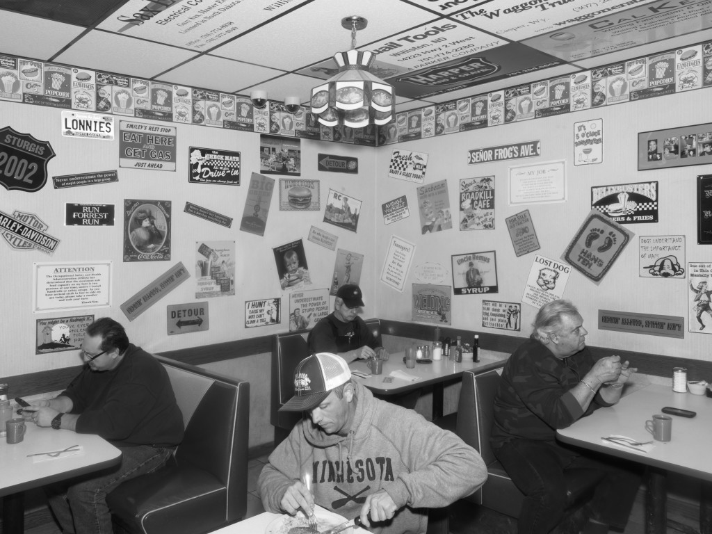 Lonnie's Roadside Cafe. Williston, ND. 2012, black-and-white photograph.