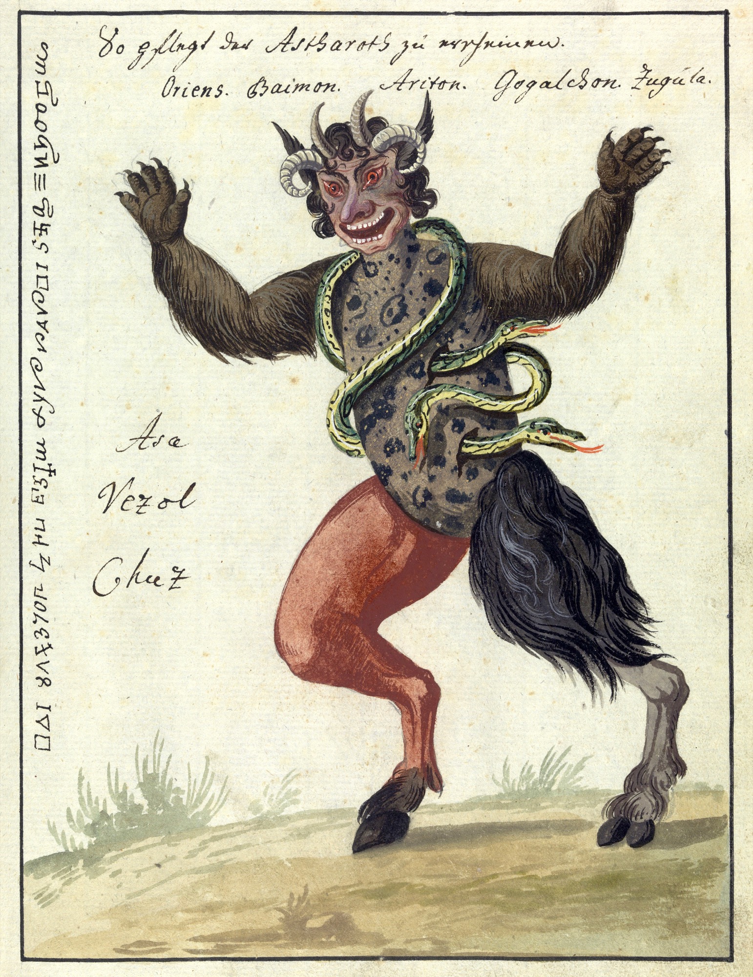L0076360 A compendium about demons and magic. MS 1766. Credit: Wellcome Library, London. Wellcome Images images@wellcome.ac.uk http://wellcomeimages.org Compendium rarissimum totius Artis Magicae sistematisatae per celeberrimos Artis hujus Magistros. Anno 1057. Noli me tangere. Watercolour c. 1775 Published:  -  Copyrighted work available under Creative Commons Attribution only licence CC BY 4.0 http://creativecommons.org/licenses/by/4.0/