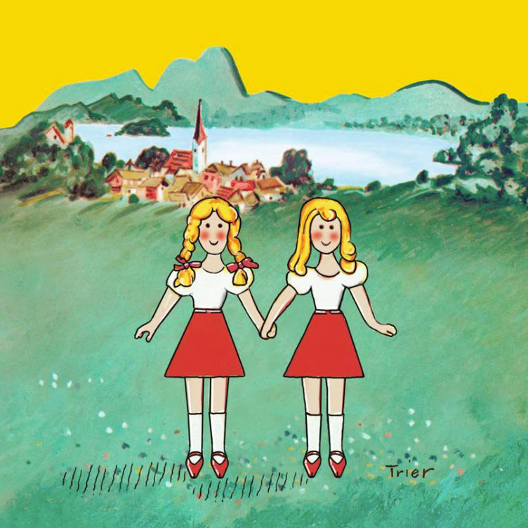 From the cover of Das doppelte Lottchen, by Erich Kästner, illustrated by Walter Trier.