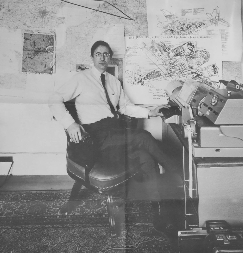 Len Deighton at his home office in London.