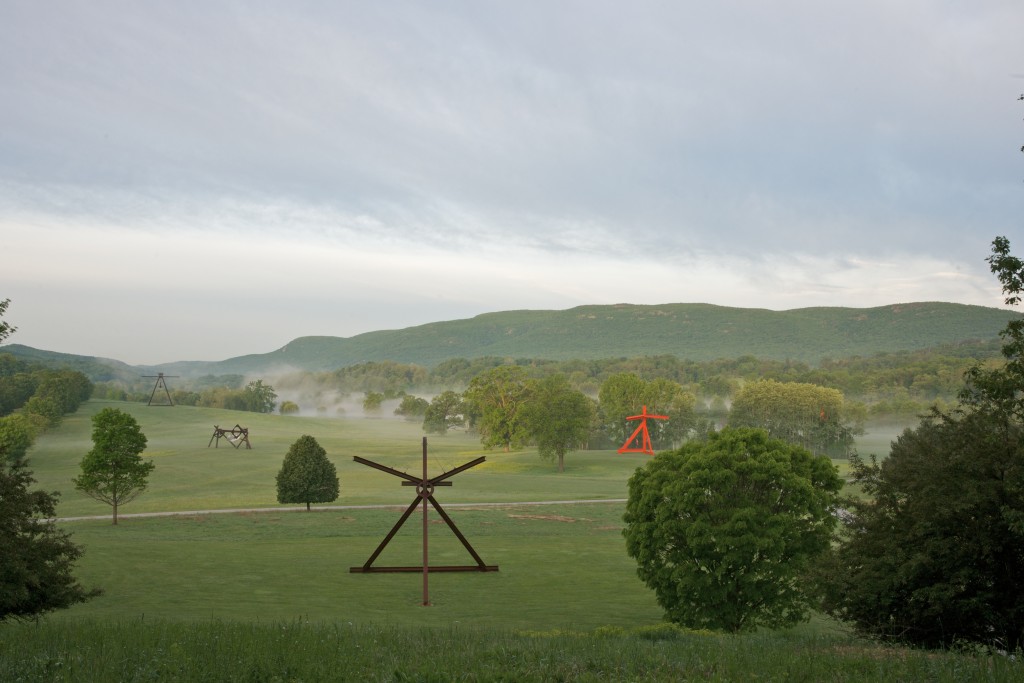 Mark di Suvero, installation view at Storm King Art Center, Mountainville, NY. From left: Pyramidian, 1987/1998; Beethoven’s Quartet, 2003, Courtesy Tippet Rise Art Center; Mon Père, Mon Père, 1973-75; Mother Peace, 1969-70. Except where noted, all works Gift of the Ralph E. Odgen Foundation. Photo: Jerry L. Thompson.