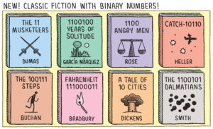 Classic Fiction with Binary Numbers by Tom Gauld